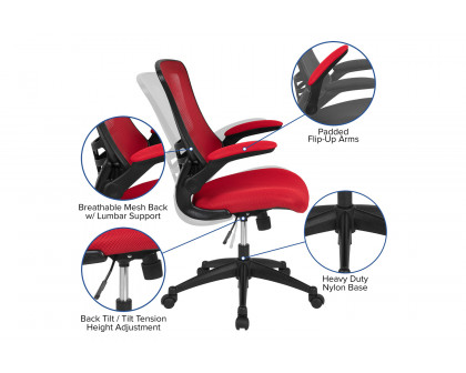 BLNK Kelista Mid-Back Mesh Swivel Ergonomic Task Office Chair with Flip-Up Arms - Red