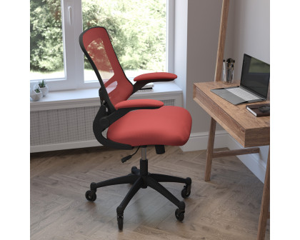 BLNK Kelista Mid-Back Mesh Swivel Ergonomic Task Office Chair with Flip-Up Arms and Transparent Roller Wheels - Red