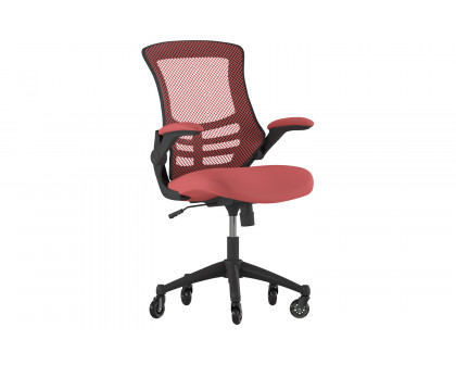 BLNK Kelista Mid-Back Mesh Swivel Ergonomic Task Office Chair with Flip-Up Arms and Transparent Roller Wheels - Red