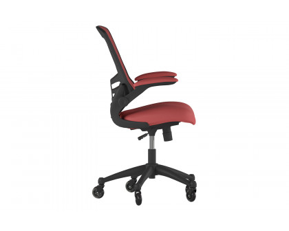 BLNK Kelista Mid-Back Mesh Swivel Ergonomic Task Office Chair with Flip-Up Arms and Transparent Roller Wheels - Red