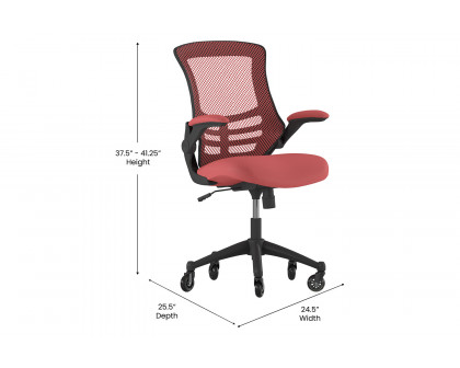 BLNK Kelista Mid-Back Mesh Swivel Ergonomic Task Office Chair with Flip-Up Arms and Transparent Roller Wheels - Red