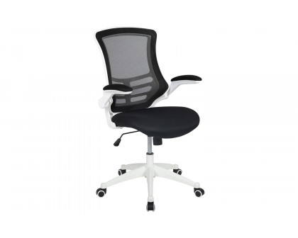 BLNK Kelista Mid-Back Mesh Swivel Ergonomic Task Office Chair with White Frame and Flip-Up Arms - Black