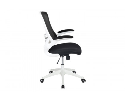 BLNK Kelista Mid-Back Mesh Swivel Ergonomic Task Office Chair with White Frame and Flip-Up Arms - Black