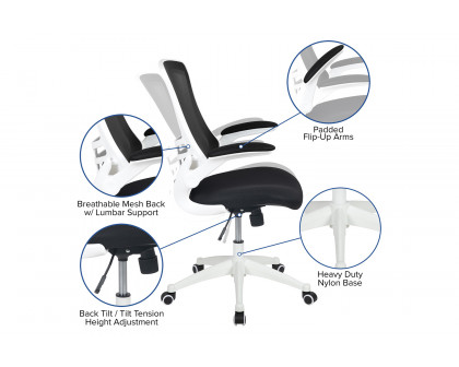 BLNK Kelista Mid-Back Mesh Swivel Ergonomic Task Office Chair with White Frame and Flip-Up Arms - Black