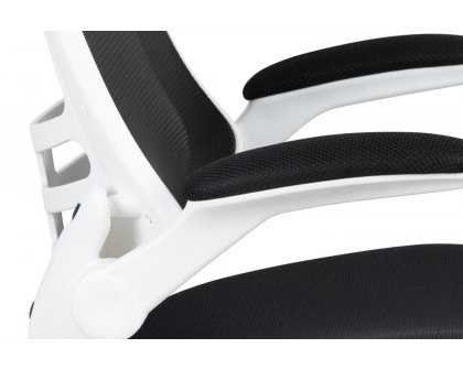 BLNK Kelista Mid-Back Mesh Swivel Ergonomic Task Office Chair with White Frame and Flip-Up Arms - Black