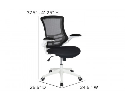 BLNK Kelista Mid-Back Mesh Swivel Ergonomic Task Office Chair with White Frame and Flip-Up Arms - Black