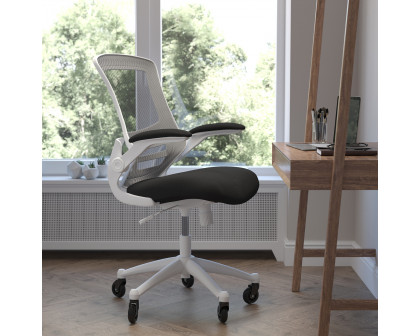 BLNK Kelista Mid-Back Mesh Swivel Ergonomic Task Office Chair with White Frame, Flip-Up Arms, and Transparent Roller Wheels