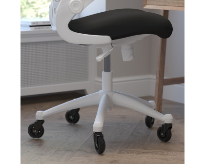 BLNK Kelista Mid-Back Mesh Swivel Ergonomic Task Office Chair with White Frame, Flip-Up Arms, and Transparent Roller Wheels - Black