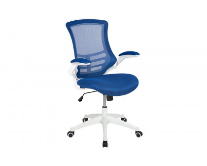 BLNK Kelista Mid-Back Mesh Swivel Ergonomic Task Office Chair with White Frame and Flip-Up Arms - Blue