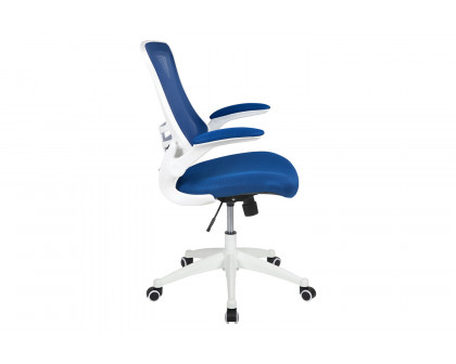 BLNK Kelista Mid-Back Mesh Swivel Ergonomic Task Office Chair with White Frame and Flip-Up Arms - Blue