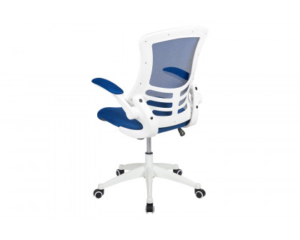 BLNK Kelista Mid-Back Mesh Swivel Ergonomic Task Office Chair with White Frame and Flip-Up Arms - Blue