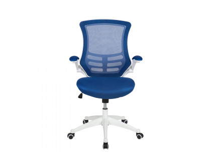 BLNK Kelista Mid-Back Mesh Swivel Ergonomic Task Office Chair with White Frame and Flip-Up Arms - Blue