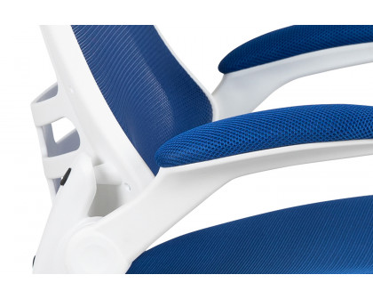 BLNK Kelista Mid-Back Mesh Swivel Ergonomic Task Office Chair with White Frame and Flip-Up Arms - Blue