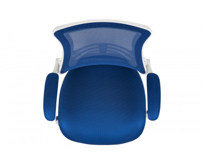 BLNK Kelista Mid-Back Mesh Swivel Ergonomic Task Office Chair with White Frame and Flip-Up Arms - Blue