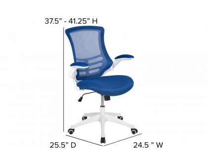 BLNK Kelista Mid-Back Mesh Swivel Ergonomic Task Office Chair with White Frame and Flip-Up Arms - Blue