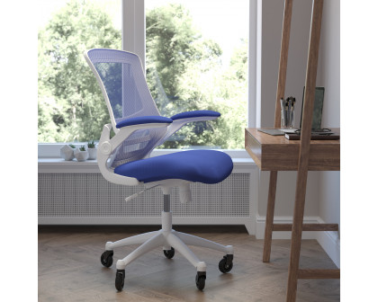 BLNK Kelista Mid-Back Mesh Swivel Ergonomic Task Office Chair with White Frame, Flip-Up Arms, and Transparent Roller Wheels