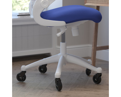 BLNK Kelista Mid-Back Mesh Swivel Ergonomic Task Office Chair with White Frame, Flip-Up Arms, and Transparent Roller Wheels - Blue