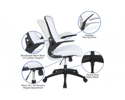 BLNK Kelista Mid-Back Mesh Swivel Ergonomic Task Office Chair with Flip-Up Arms - White