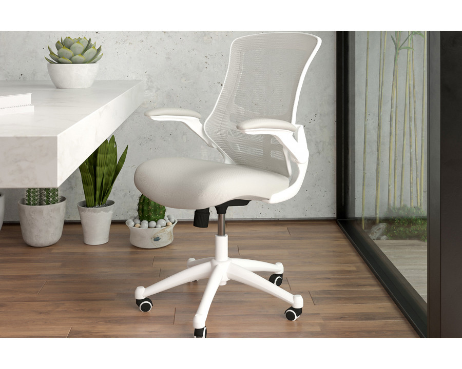 BLNK Kelista Mid-Back Mesh Swivel Ergonomic Task Office Chair with White Frame and Flip-Up Arms