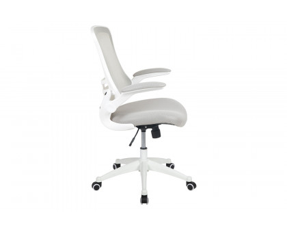 BLNK Kelista Mid-Back Mesh Swivel Ergonomic Task Office Chair with White Frame and Flip-Up Arms - Light Gray