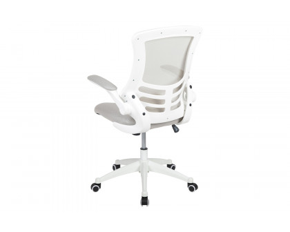 BLNK Kelista Mid-Back Mesh Swivel Ergonomic Task Office Chair with White Frame and Flip-Up Arms - Light Gray