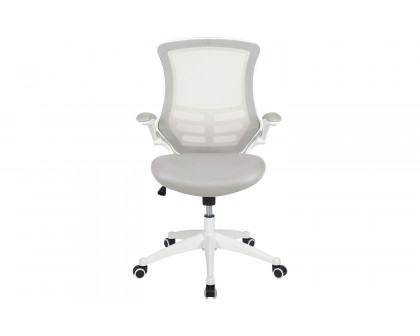 BLNK Kelista Mid-Back Mesh Swivel Ergonomic Task Office Chair with White Frame and Flip-Up Arms - Light Gray