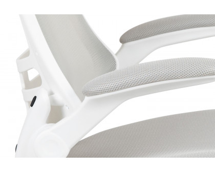 BLNK Kelista Mid-Back Mesh Swivel Ergonomic Task Office Chair with White Frame and Flip-Up Arms - Light Gray