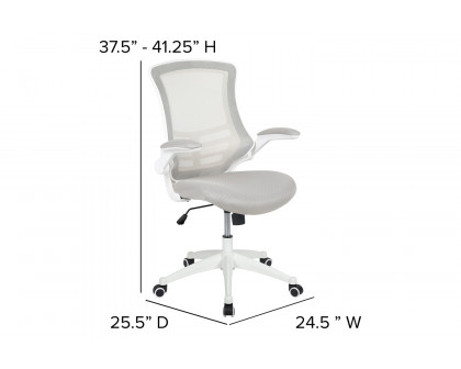 BLNK Kelista Mid-Back Mesh Swivel Ergonomic Task Office Chair with White Frame and Flip-Up Arms - Light Gray