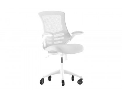 BLNK Kelista Mid-Back Mesh Swivel Ergonomic Task Office Chair with White Frame, Flip-Up Arms, and Transparent Roller Wheels - Light Gray