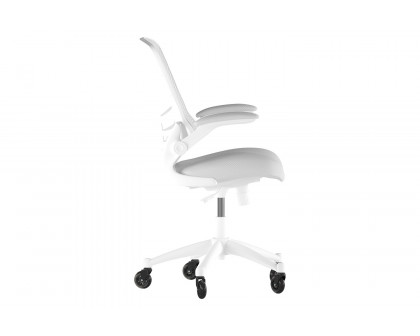 BLNK Kelista Mid-Back Mesh Swivel Ergonomic Task Office Chair with White Frame, Flip-Up Arms, and Transparent Roller Wheels - Light Gray