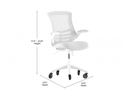 BLNK Kelista Mid-Back Mesh Swivel Ergonomic Task Office Chair with White Frame, Flip-Up Arms, and Transparent Roller Wheels - Light Gray