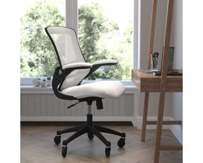 BLNK Kelista Mid-Back Mesh Swivel Ergonomic Task Office Chair with Flip-Up Arms and Transparent Roller Wheels