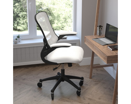 BLNK Kelista Mid-Back Mesh Swivel Ergonomic Task Office Chair with Flip-Up Arms and Transparent Roller Wheels - White