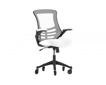 BLNK Kelista Mid-Back Mesh Swivel Ergonomic Task Office Chair with Flip-Up Arms and Transparent Roller Wheels - White