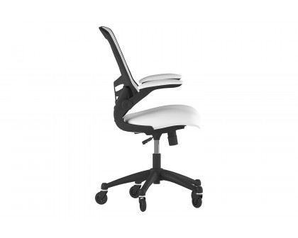 BLNK Kelista Mid-Back Mesh Swivel Ergonomic Task Office Chair with Flip-Up Arms and Transparent Roller Wheels - White