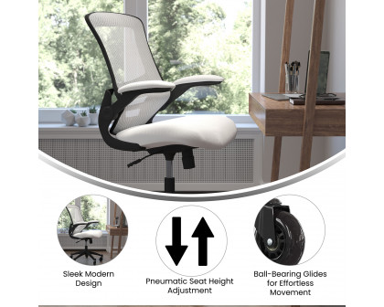 BLNK Kelista Mid-Back Mesh Swivel Ergonomic Task Office Chair with Flip-Up Arms and Transparent Roller Wheels - White