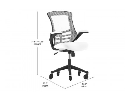 BLNK Kelista Mid-Back Mesh Swivel Ergonomic Task Office Chair with Flip-Up Arms and Transparent Roller Wheels - White