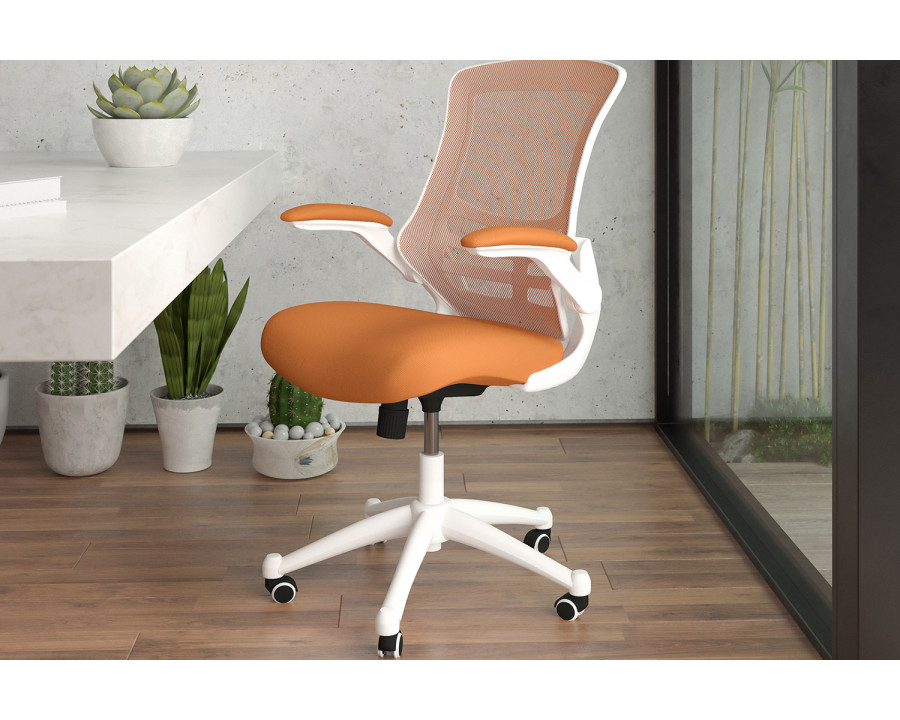 BLNK Kelista Mid-Back Mesh Swivel Ergonomic Task Office Chair with White Frame and Flip-Up Arms - Tan