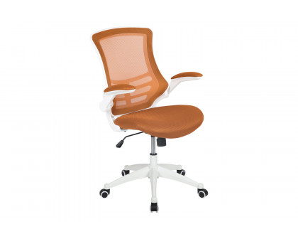 BLNK Kelista Mid-Back Mesh Swivel Ergonomic Task Office Chair with White Frame and Flip-Up Arms - Tan