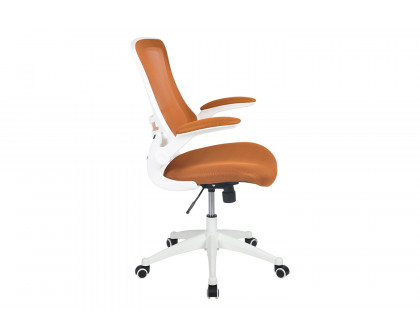 BLNK Kelista Mid-Back Mesh Swivel Ergonomic Task Office Chair with White Frame and Flip-Up Arms - Tan