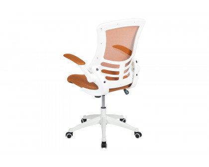 BLNK Kelista Mid-Back Mesh Swivel Ergonomic Task Office Chair with White Frame and Flip-Up Arms - Tan