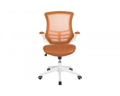 BLNK Kelista Mid-Back Mesh Swivel Ergonomic Task Office Chair with White Frame and Flip-Up Arms - Tan