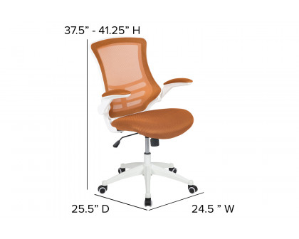 BLNK Kelista Mid-Back Mesh Swivel Ergonomic Task Office Chair with White Frame and Flip-Up Arms - Tan