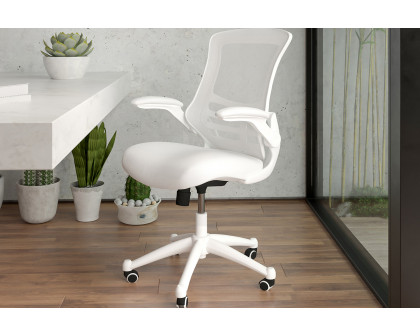 BLNK Kelista Mid-Back Mesh Swivel Ergonomic Task Office Chair with White Frame and Flip-Up Arms