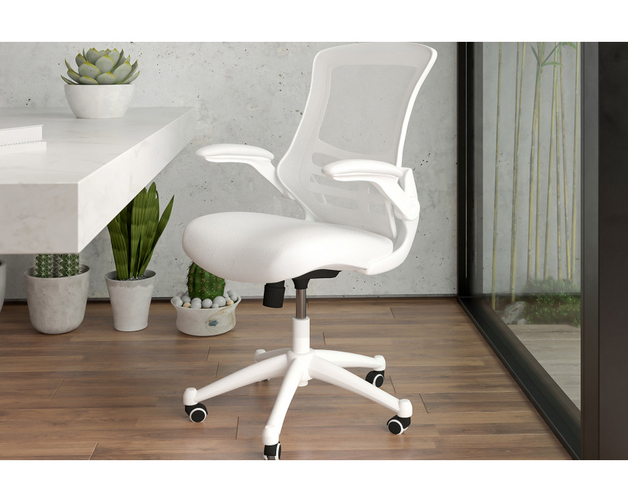 BLNK Kelista Mid-Back Mesh Swivel Ergonomic Task Office Chair with White Frame and Flip-Up Arms - White