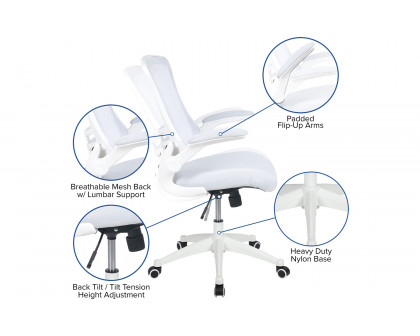 BLNK Kelista Mid-Back Mesh Swivel Ergonomic Task Office Chair with White Frame and Flip-Up Arms - White