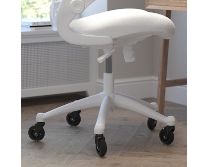 BLNK Kelista Mid-Back Mesh Swivel Ergonomic Task Office Chair with White Frame, Flip-Up Arms, and Transparent Roller Wheels - White