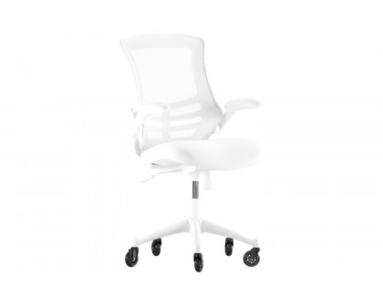 BLNK Kelista Mid-Back Mesh Swivel Ergonomic Task Office Chair with White Frame, Flip-Up Arms, and Transparent Roller Wheels - White