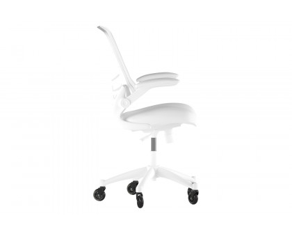 BLNK Kelista Mid-Back Mesh Swivel Ergonomic Task Office Chair with White Frame, Flip-Up Arms, and Transparent Roller Wheels - White