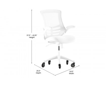 BLNK Kelista Mid-Back Mesh Swivel Ergonomic Task Office Chair with White Frame, Flip-Up Arms, and Transparent Roller Wheels - White